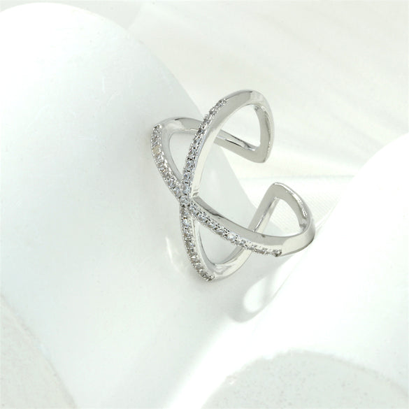 Simple Style Lines Copper 18k Gold Plated Zircon Open Rings In Bulk