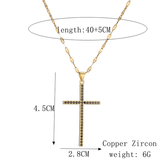 Simple Style Cross Copper Plating Inlay Zircon Gold Plated Pendant Necklace