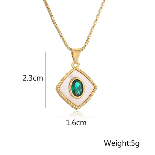 Simple Style Commute Geometric Copper 18k Gold Plated Shell Zircon Pendant Necklace In Bulk