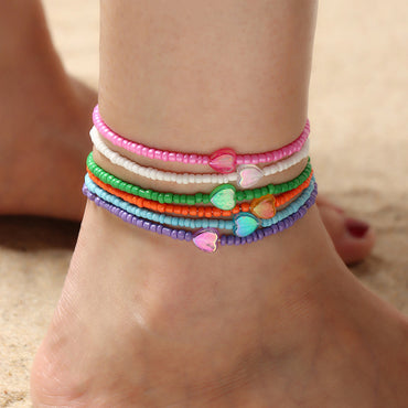 Vacation Heart Shape Seed Bead Wholesale Anklet