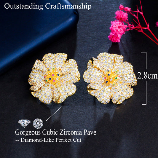1 Pair Glam Wedding Shiny Round Plant Flower Plating Hollow Out Inlay Copper Zircon 18k Gold Plated Gold Plated Ear Studs