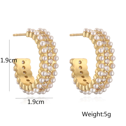 1 Pair Simple Style Commute Geometric Plating Inlay Copper Artificial Pearls Zircon 18k Gold Plated Earrings