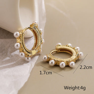 1 Pair Simple Style Commute Geometric Plating Inlay Copper Artificial Pearls Zircon 18k Gold Plated Earrings
