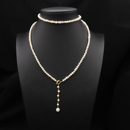 Retro Oval Freshwater Pearl Copper Beaded Plating 18k Gold Plated Necklace