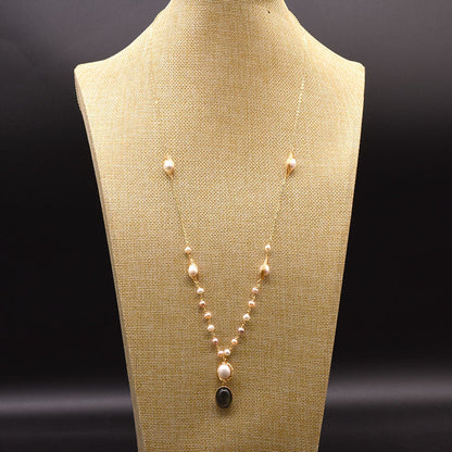Retro Oval Freshwater Pearl Copper Beaded Plating 18k Gold Plated Necklace