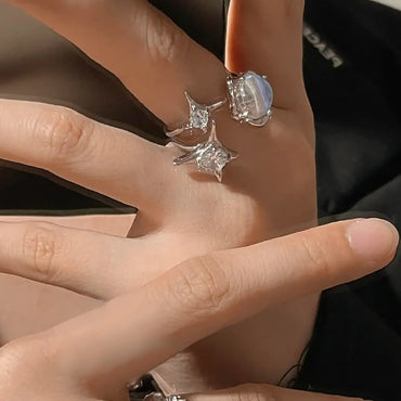 Retro Star Heart Shape Alloy Irregular Inlay Artificial Gemstones Women's Rings