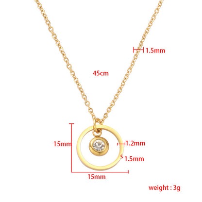 Simple Style Shiny Circle Stainless Steel Titanium Steel Plating Inlay Birthstone Gold Plated Silver Plated Pendant Necklace