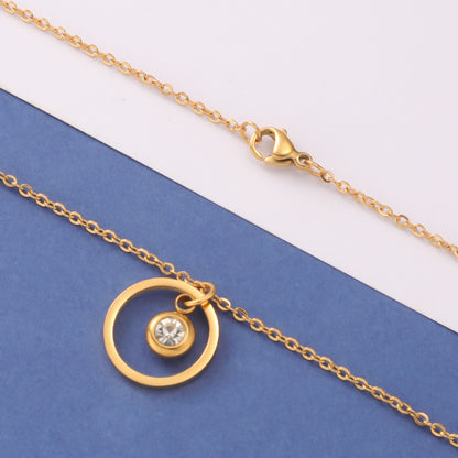 Simple Style Shiny Circle Stainless Steel Titanium Steel Plating Inlay Birthstone Gold Plated Silver Plated Pendant Necklace