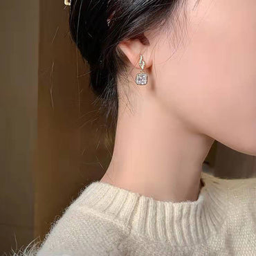 1 Pair Korean Style Square Inlay Alloy Rhinestones Drop Earrings