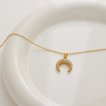 Elegant Moon Stainless Steel 18k Gold Plated Zircon Necklace In Bulk