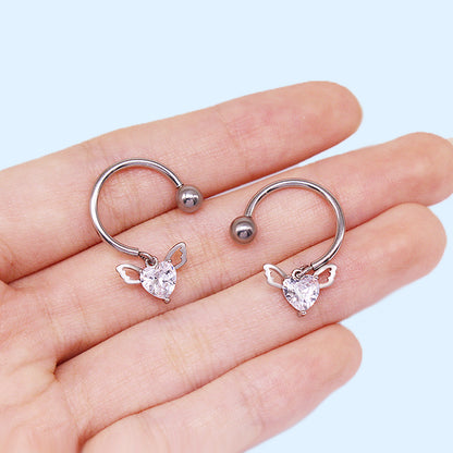 Hip-hop Rock Streetwear Star Heart Shape Stainless Steel Copper Plating Inlay Zircon White Gold Plated Nipple Ring