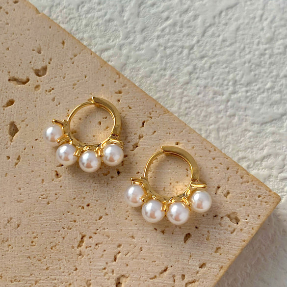 1 Pair Retro Lady Geometric Plating Imitation Pearl Copper Earrings