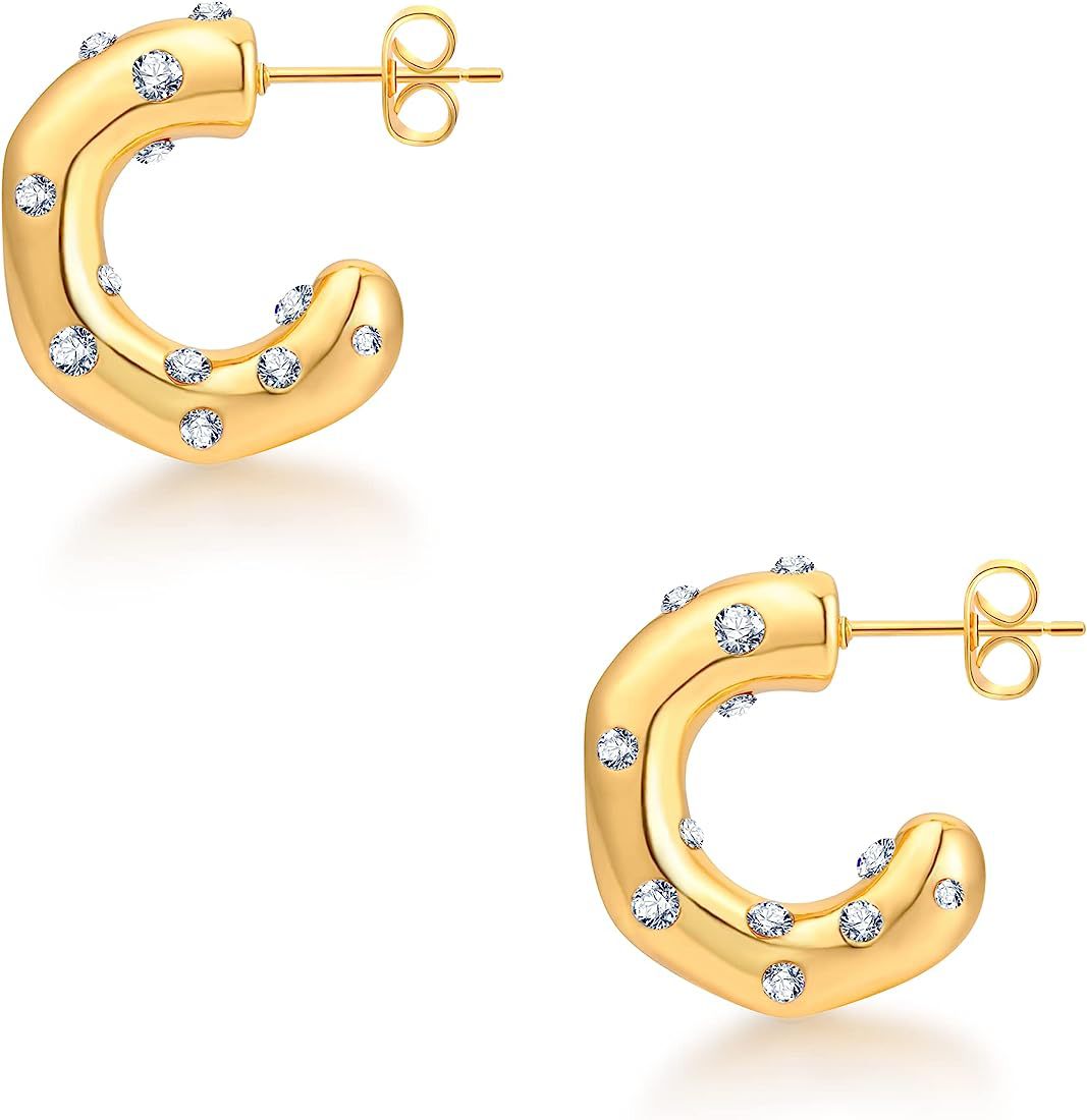 1 Pair Simple Style Classic Style U Shape Inlay Titanium Steel Zircon Earrings