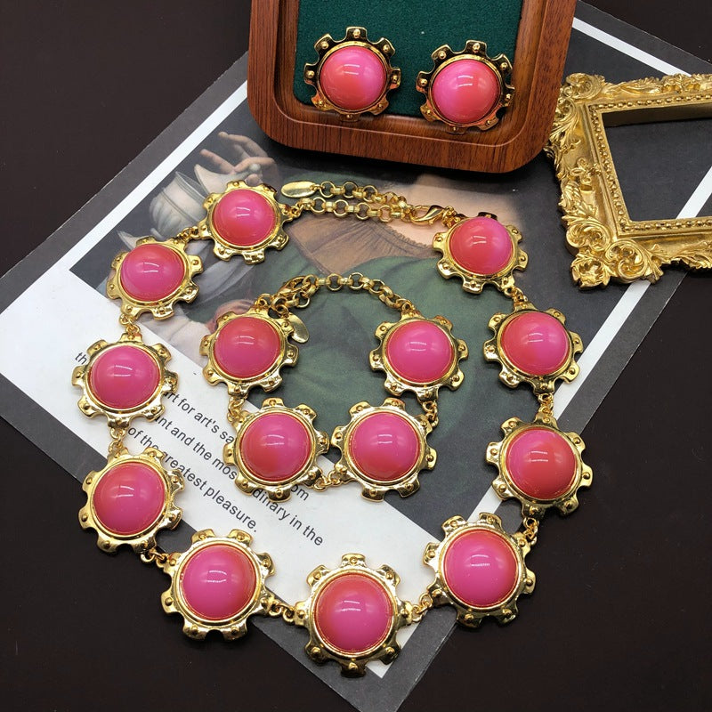 Retro Round Resin Alloy Wholesale Bracelets Earrings Necklace
