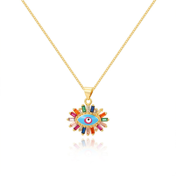 Ig Style Devil's Eye Brass Enamel Plating Inlay Zircon 18k Gold Plated Pendant Necklace