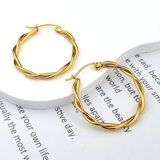 1 Pair Casual Modern Style Classic Style Solid Color Plating Stainless Steel 14k Gold Plated Hoop Earrings