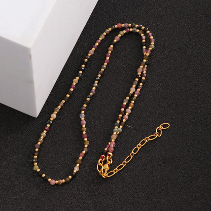 Elegant Vacation Streetwear Round Natural Stone Stone Copper Beaded Plating 18k Gold Plated Necklace
