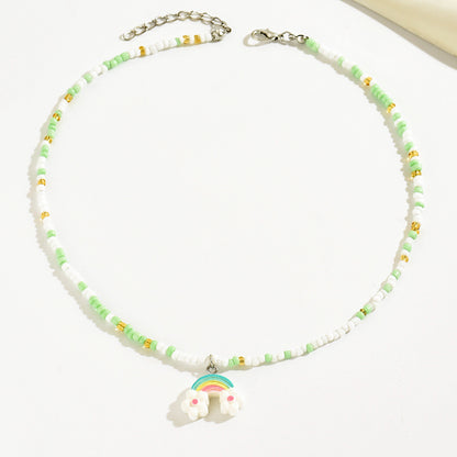 Sweet Rainbow Flower Butterfly Resin Beaded Girl's Pendant Necklace
