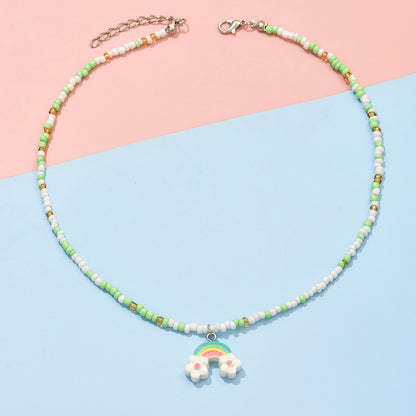 Sweet Rainbow Flower Butterfly Resin Beaded Girl's Pendant Necklace