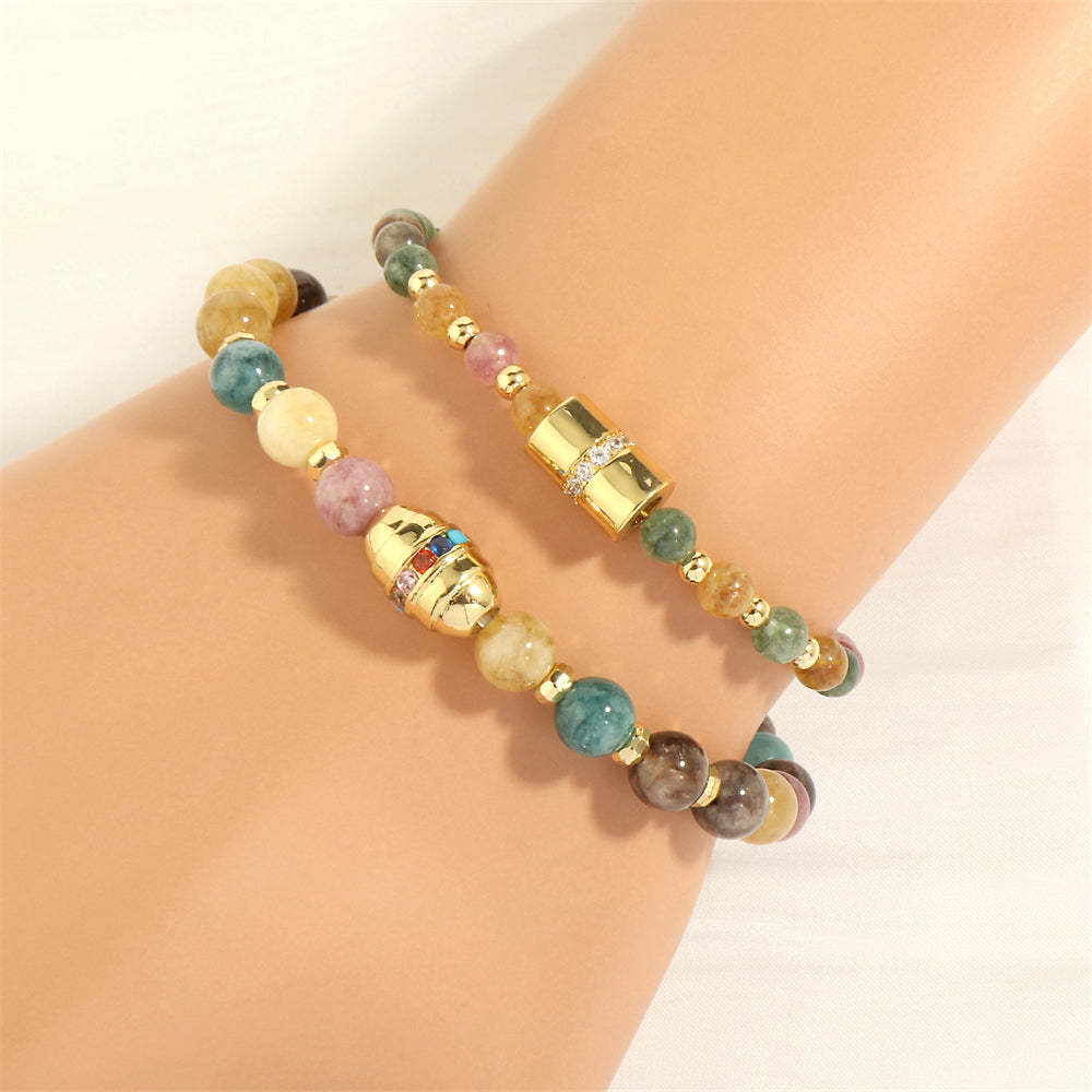 Streetwear Oval Artificial Gemstones Copper Beaded Zircon 18k Gold Plated Women's Bracelets