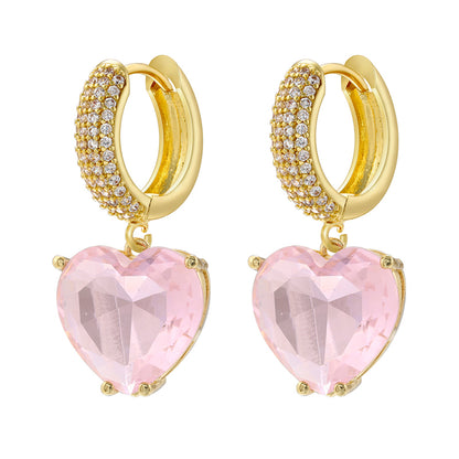 1 Pair Casual Elegant Simple Style Heart Shape Plating Inlay Copper Zircon 18k Gold Plated Drop Earrings