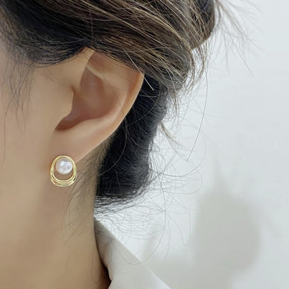 1 Pair Ig Style Korean Style Oval Imitation Pearl Alloy Gold Plated Ear Studs