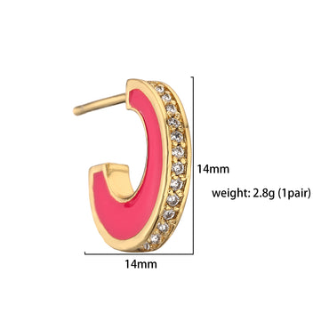 1 Pair Casual Elegant Vacation C Shape Enamel Plating Inlay Copper Zircon 18k Gold Plated Ear Studs