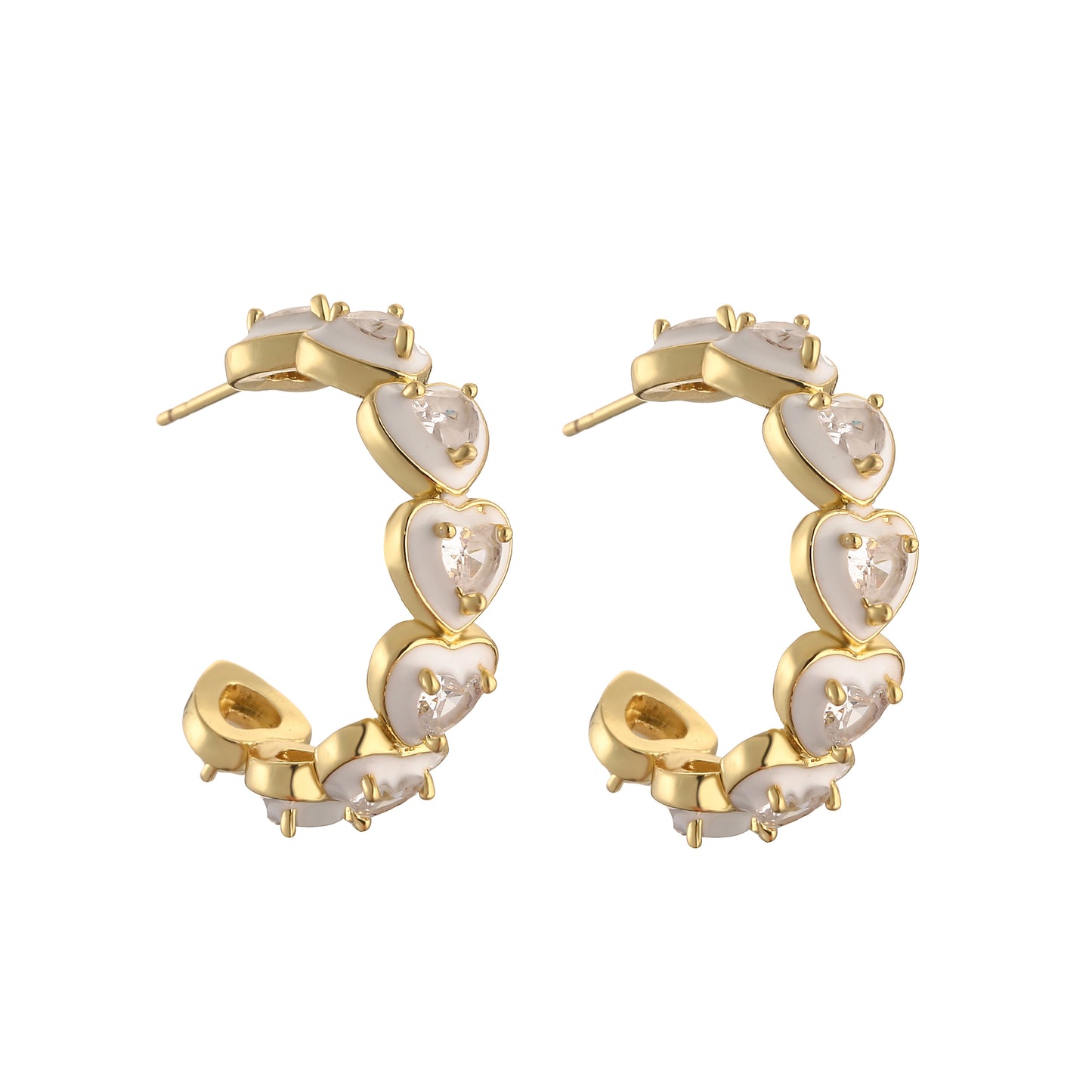 1 Pair Casual Elegant Simple Style C Shape Heart Shape Plating Inlay Copper Zircon 18k Gold Plated Ear Studs