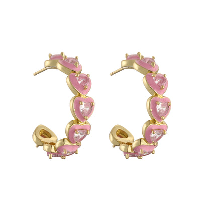 1 Pair Casual Elegant Simple Style C Shape Heart Shape Plating Inlay Copper Zircon 18k Gold Plated Ear Studs