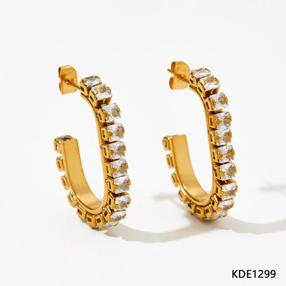 1 Pair Retro Roman Style Geometric Plating Inlay Stainless Steel Zircon Earrings