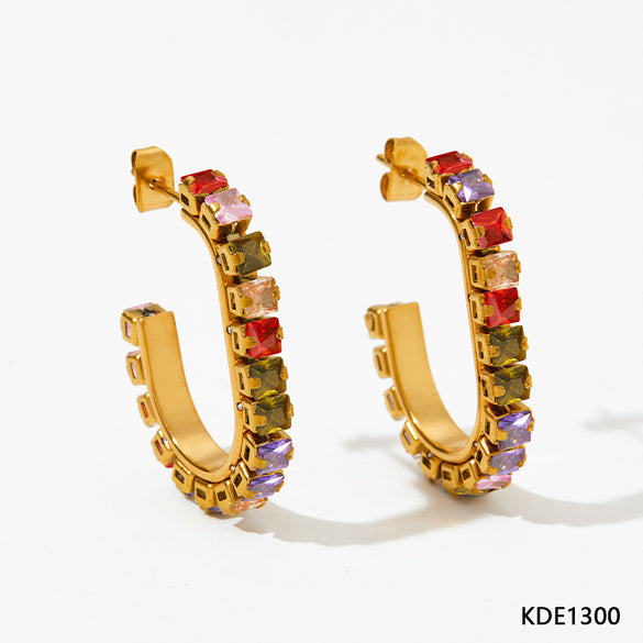 1 Pair Retro Roman Style Geometric Plating Inlay Stainless Steel Zircon Earrings