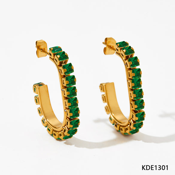 1 Pair Retro Roman Style Geometric Plating Inlay Stainless Steel Zircon Earrings