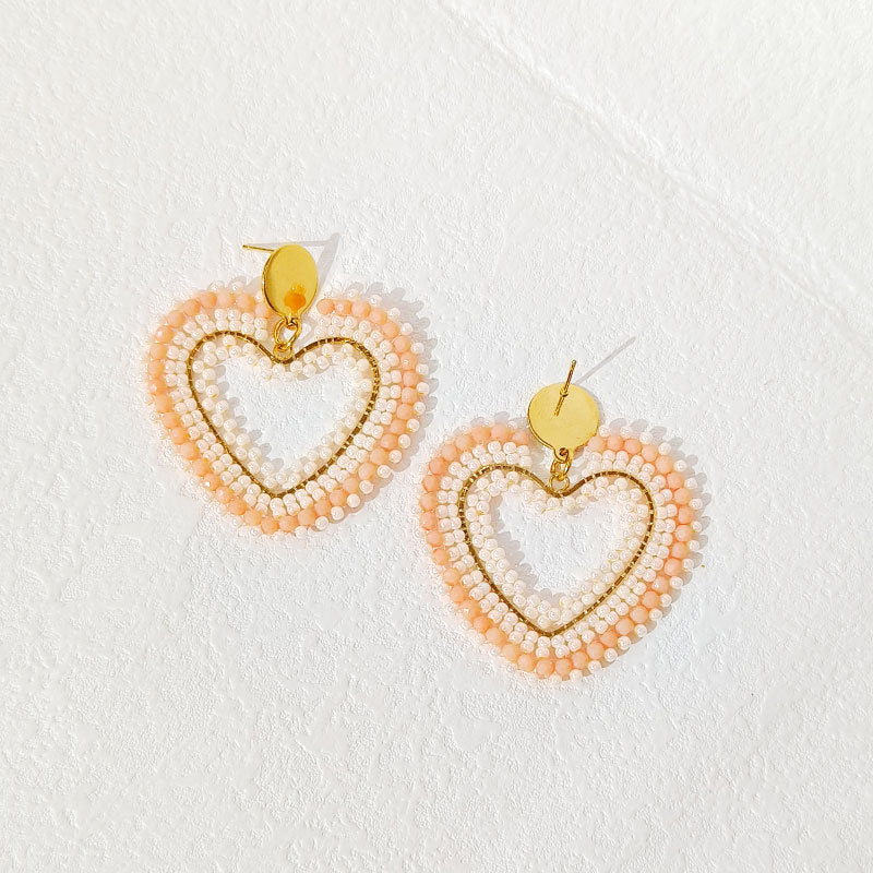1 Pair Original Design Heart Shape Glass Seed Bead Drop Earrings
