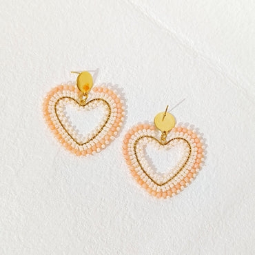 1 Pair Original Design Heart Shape Glass Seed Bead Drop Earrings