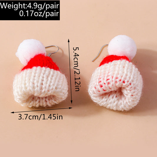 Wholesale Jewelry Cute Christmas Hat Knit Zinc Alloy Drop Earrings