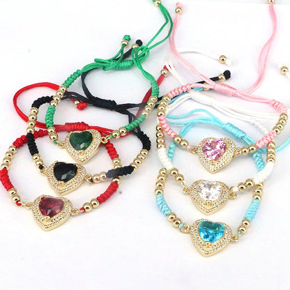 Vintage Style Simple Style Heart Shape Copper Plating Inlay Zircon 18k Gold Plated Bracelets