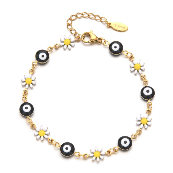 Cute Devil's Eye Flower Stainless Steel Enamel Bracelets