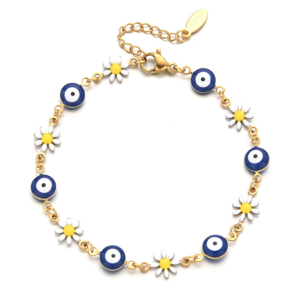 Cute Devil's Eye Flower Stainless Steel Enamel Bracelets