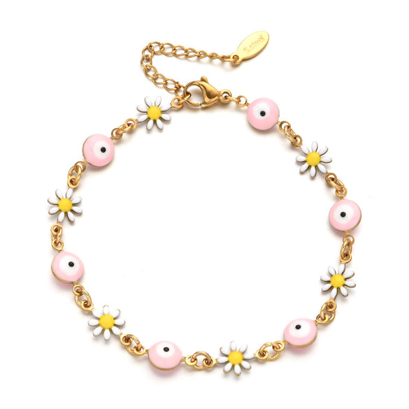 Cute Devil's Eye Flower Stainless Steel Enamel Bracelets
