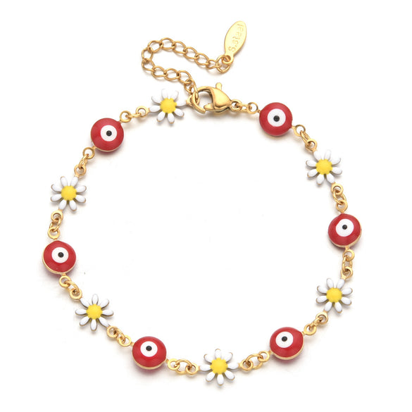 Cute Devil's Eye Flower Stainless Steel Enamel Bracelets
