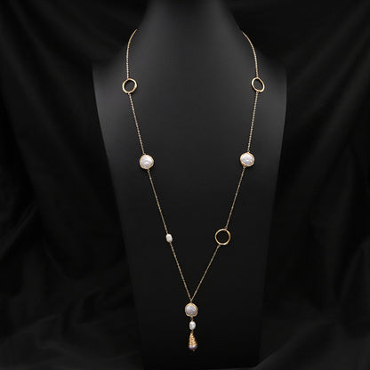 Vintage Style Geometric Solid Color Freshwater Pearl Copper Plating 18k Gold Plated Three Layer Necklace