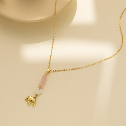 Sweet Simple Style Roman Style Heart Shape Elephant Alloy Natural Stone Shell Plating Pendant Necklace