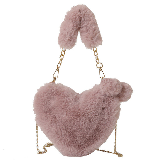 Women's Medium Summer Plush Heart Shape Streetwear Heart-shaped Zipper Shoulder Bag