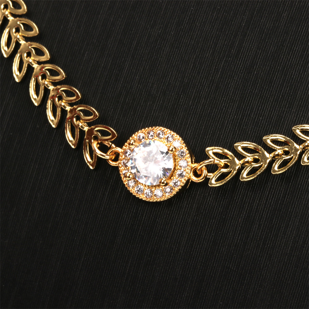 Hip-hop Vintage Style Leaves Copper Plating Hollow Out Inlay Zircon 18k Gold Plated Bracelets Necklace