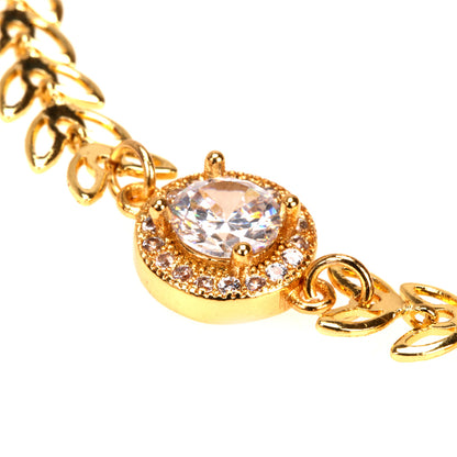 Hip-hop Vintage Style Leaves Copper Plating Hollow Out Inlay Zircon 18k Gold Plated Bracelets Necklace