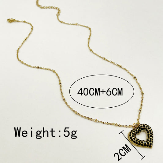 Glam Romantic Heart Shape Stainless Steel Plating Inlay Rhinestones Gold Plated Pendant Necklace