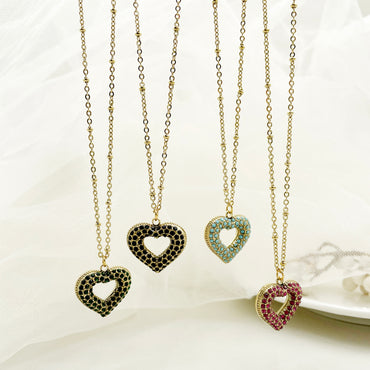 Glam Romantic Heart Shape Stainless Steel Plating Inlay Rhinestones Gold Plated Pendant Necklace