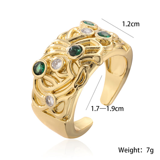 Vintage Style Punk Simple Style Oval Copper 18k Gold Plated Zircon Open Rings In Bulk