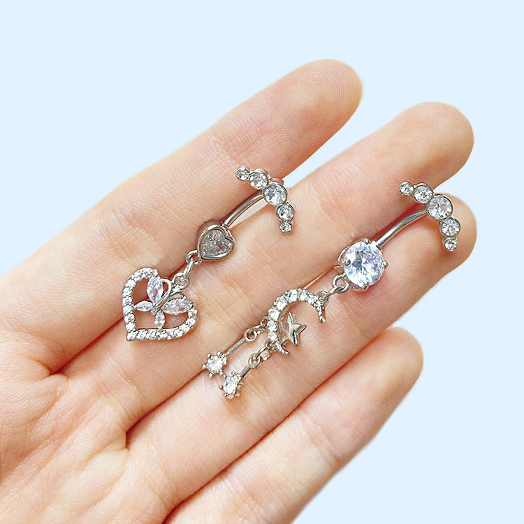 Cute Queen Bridal Four Leaf Clover Star Heart Shape Copper White Gold Plated Gold Plated Rhinestones Belly Ring In Bulk