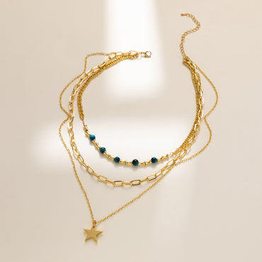 Cute Sweet Simple Style Star Natural Stone Copper Plating Layered Necklaces